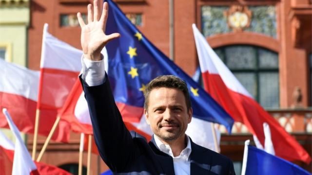 Polish presidential candidate Rafal Trzaskowski campaigning in Chojnice, June 2020