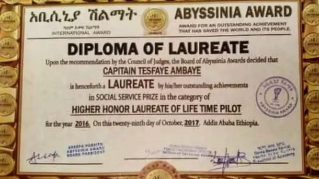 ካፒቴን ተስፋይ ከአቢሲንያ ዓለም አቀፍ ሽልማት የሕይወት ዘመን ሽልማት ተበርክቶላቸዋል