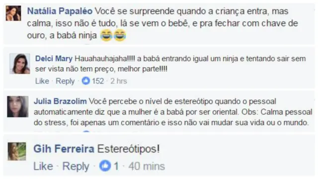Reprodução de comentários no Facebook