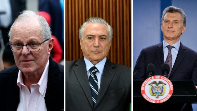 Presidentes Pedro Pablo Kuczynski, Michel Temer e Maurício Macri
