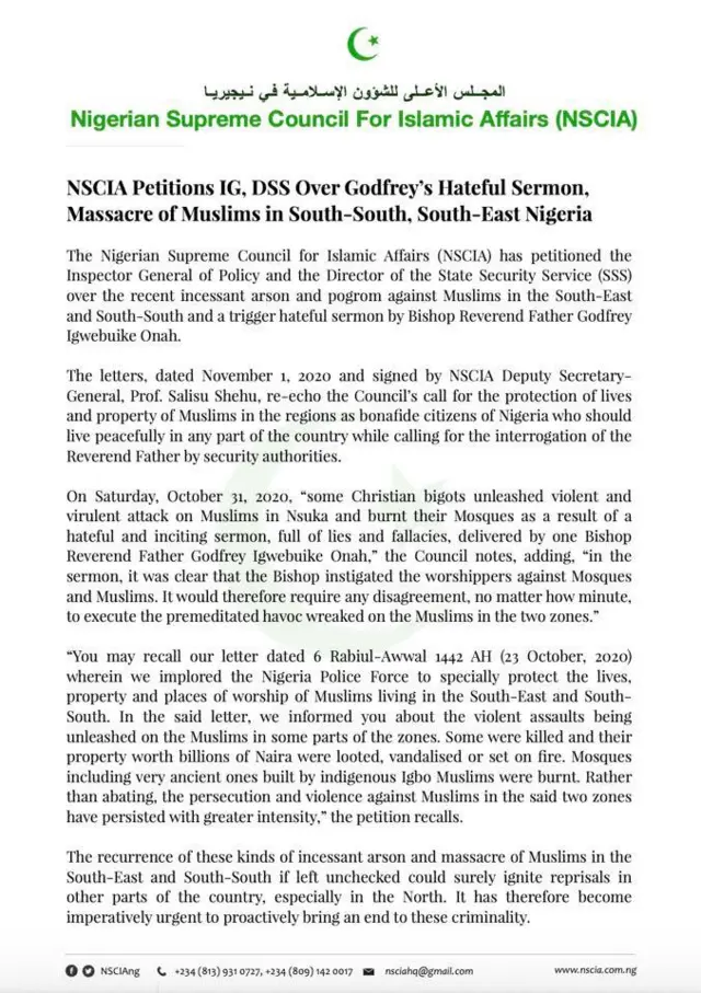 Akwụkwọozi nke NSCIA zigara onyeisi ndị uweojii