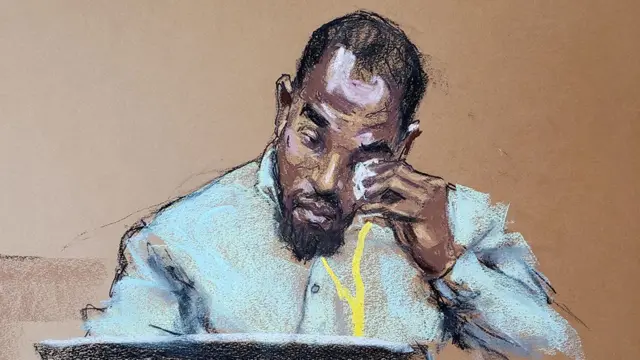 Interpretación artística del testigo Donald Williams, secándose las lágrimas durante su testimonio