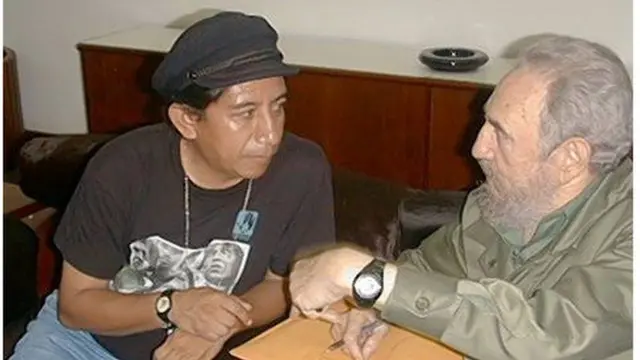 Óscar Olivera e Fidel Castro
