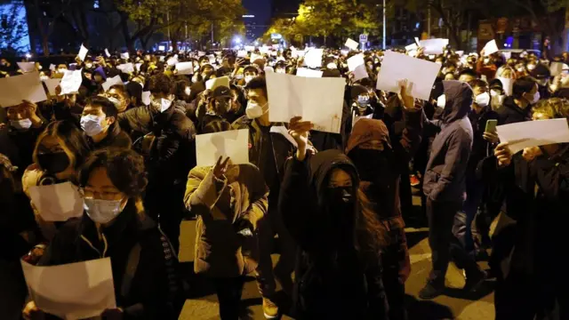 Protest in Beijing against Covid restrictions triggered by a fire in Urumqi that killed 10 people, China - 27 Nov 2022