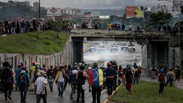 Manifestantes en Caracas