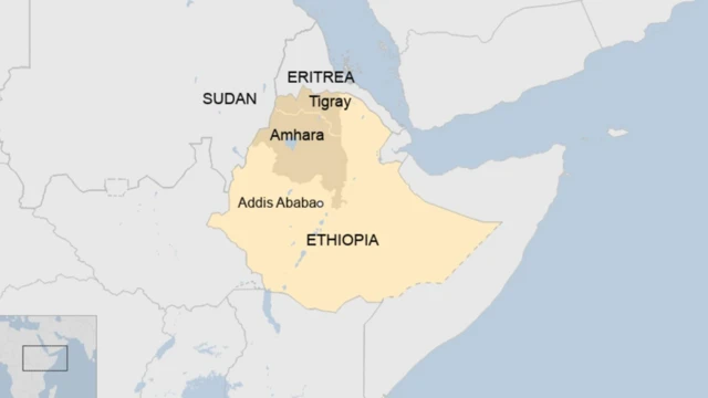 Ikarita ya Ethiopia igaragaza uturere twa Amhara na Tigray