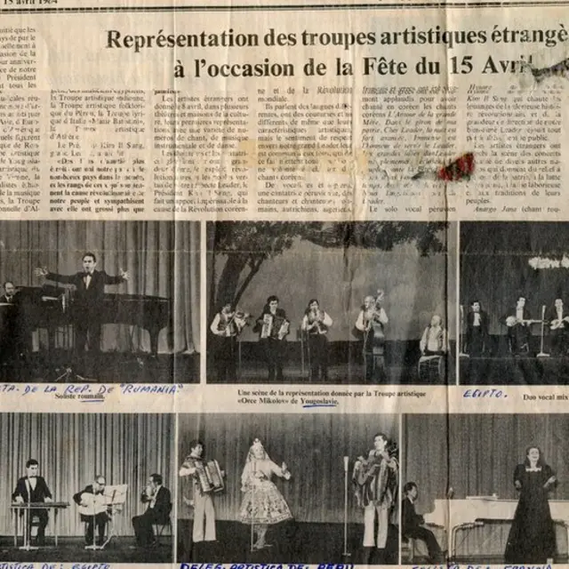 Recorte de periódico que muestra a Pastorita en Corea del Norte.