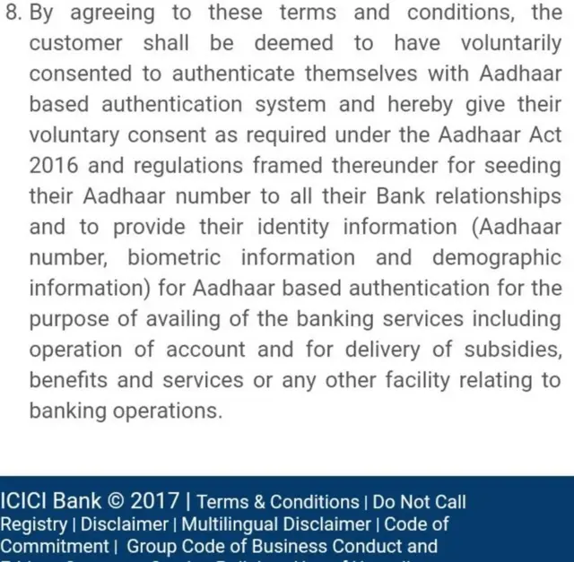 ICICI બેંકની એપ્લીકેશનનું પેજ