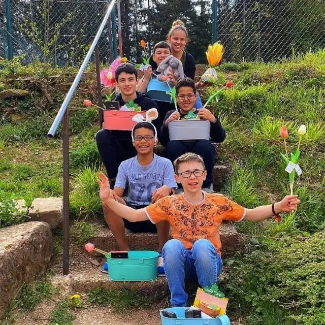 Pupils at the Waldhausschule in Germany pictured outdoors