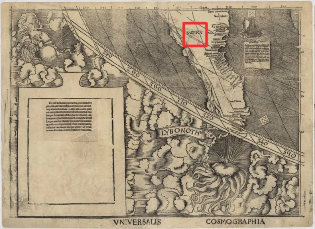 Sección del mapa donde aparece la palabra América.