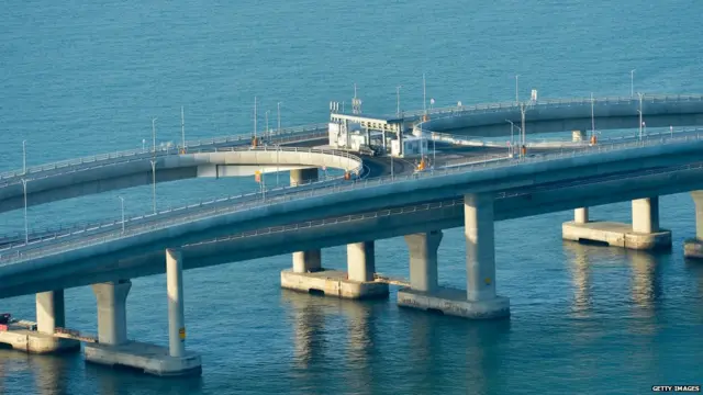 Aerial view of Hong Kong section of the Hong Kong-Zhuhai-Macao Bridge on October 21, 2018 in Hong Kong, China.