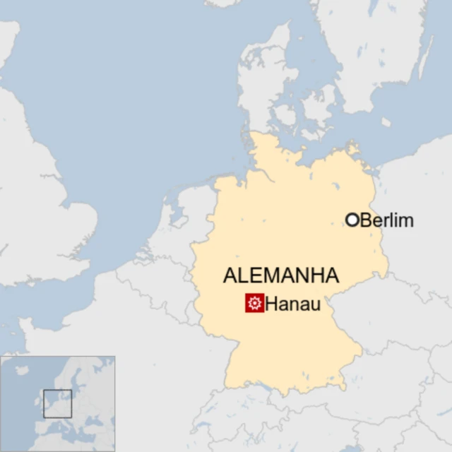 Mapa mostra Alemanha e destaques de Berlim e Hanau