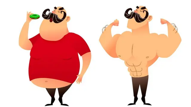 Ilustraçãocomo funciona esporte da sortehomem com sobrepeso e homem musculoso