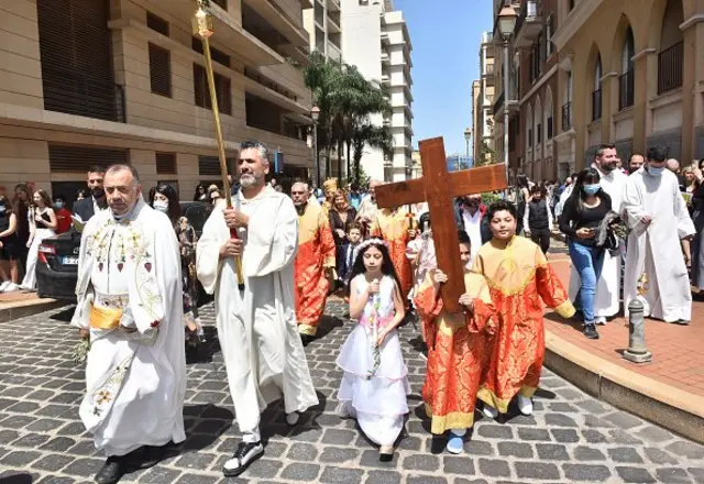 Palm Sunday procession from Maroun Church in downtown Beirut on April 10, 2022. (Photo by Fadel Itani/NurPhoto via Getty Images)