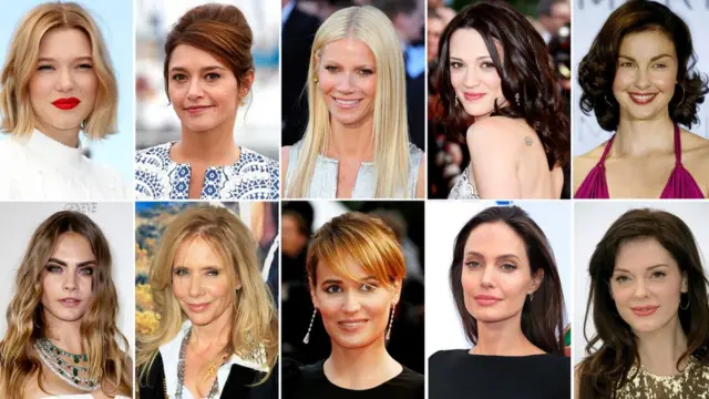 Actrices que han acusado públicamente a Weinstein. Lea Seydoux, Emma de Caunes, Gwyneth Paltrow, Asia Argento, Ashley Judd (arriba) Cara Delevingne, Rosanna Arquette, Judith Godreche, Angelina Jolie y Rose McGowan (abajo).