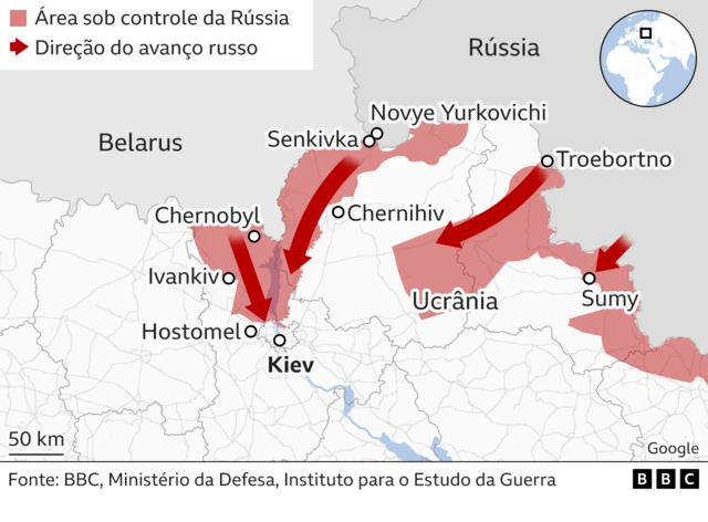 Avanço russo pelo norte da Ucrânia