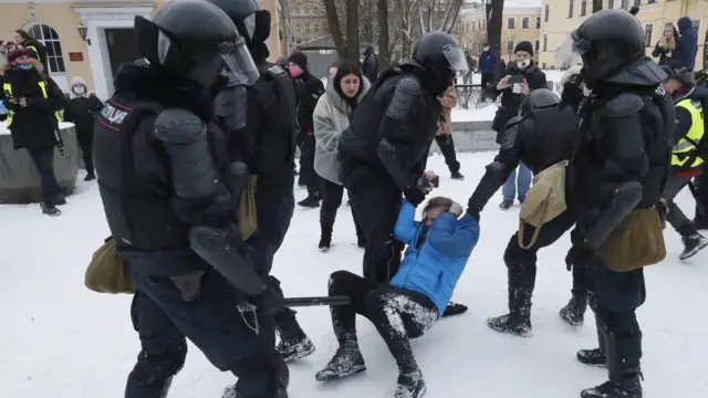 Полицейские волокут демонстранта