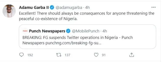 Screenshot of Twitter ban reaction