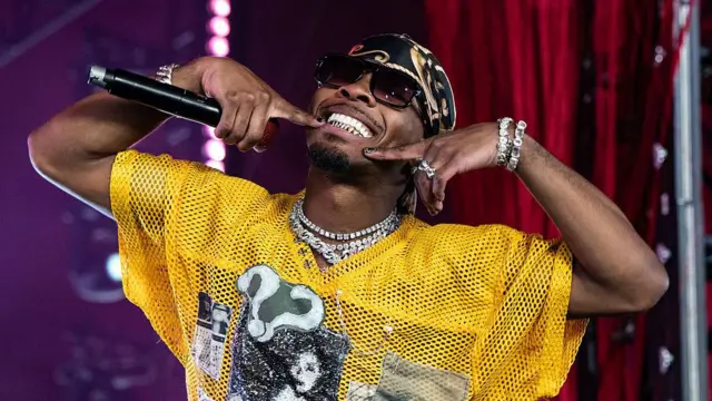 Singer D4vd dey perform onstage during Day 1 of Coachella Valley Music and Arts Festival on April 18, 2025 for Indio, California. 