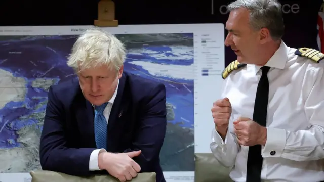 The Prime Minister Boris Johnson being updated on the situation in Ukraine at the Ministry of Defence by the Chief of the Defence Staff Admiral Sir Tony Radakin on 26 January