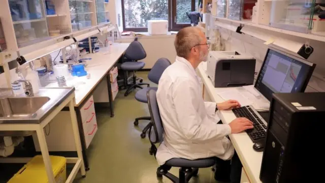 Un científico analiza resultados en una computadora