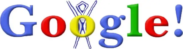 first Google Doodle, referring to Google"s participation in the Burning Man Festival.