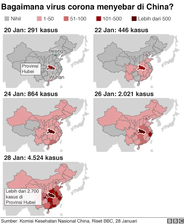 Penyebaran virus corona di China.