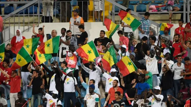 Les supporters des Lions au stade du 30-Juin du Caire, lors du match Sénégal-Tanzanie