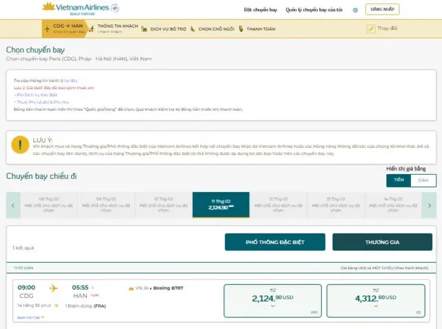 Vietnam Airlines website