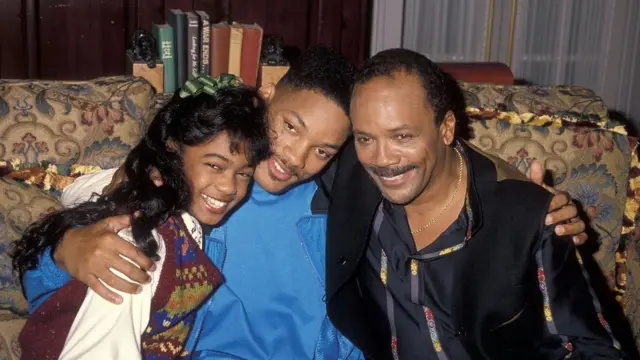 Will Smith and producer Quincy Jones with im niece character for di show, Tatyana Ali