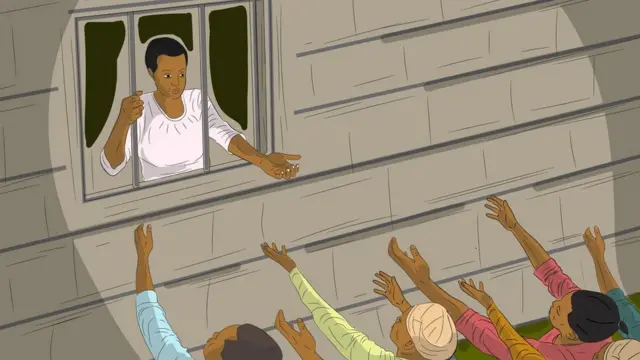 Eserese na-egosi ebe ndị mmadụ na-esetị aka ha na-enye nwaanyị tọrọ na 'mkpọrọ'