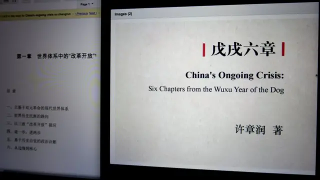 許章潤《戊戌六章》網上書影（BBC中文照片21/8/2020）