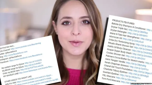 Fleur De Force links from her videos to places online where viewers can buy the products she is endorsing