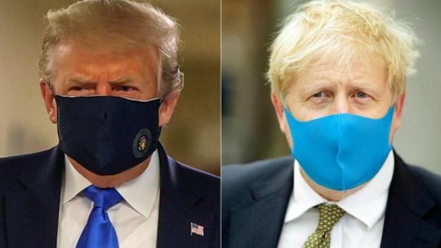 美國總統特朗普和英國首相約翰遜都在公共場合戴起口罩