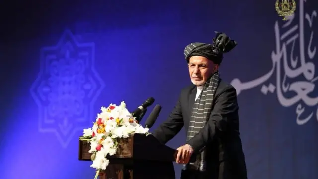 Shugaban ƙasar Afghanistan Ashraf Ghani yana bayani yayin bikin tunawa da zagayowar ranar haihuwar Annabi Muhammad a Kabul, babban birnin Afghanistan ranr 29 ga watan Oktoba 2020