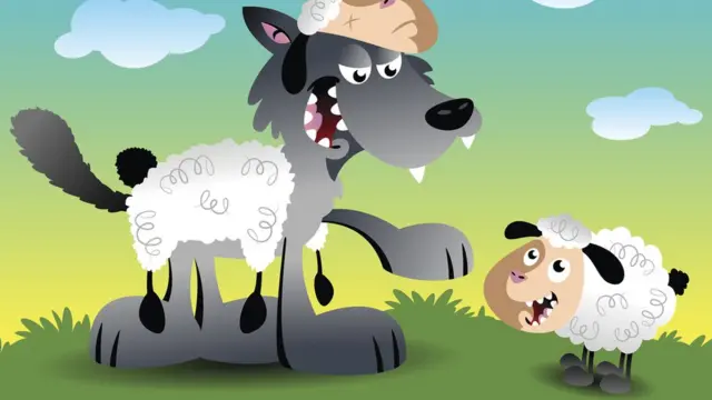 Рисунок, овца и волк в овечьей шкуре