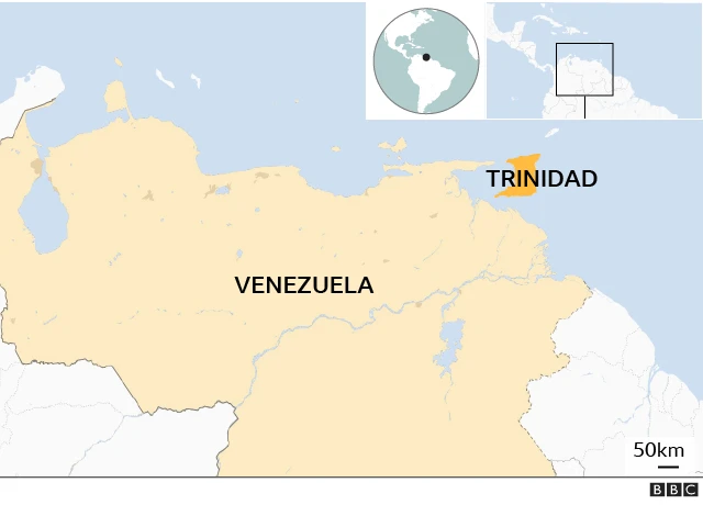 Carte du Vénézuela et de Trinidad.