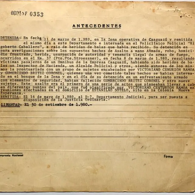 Ficha policial de Apolonia Flores