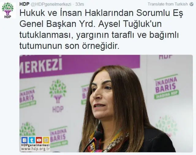 HDP Aysel Tuğluk Tweeti