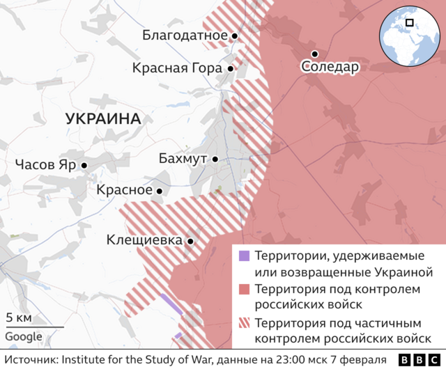 Карта Бахмута и восточной Украины