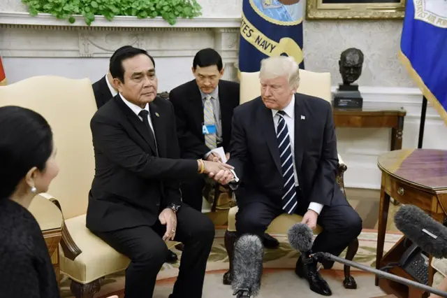 Tổng thống Donald Trump đón tiếp Thủ tướng Thái Lan Chan-o-cha tại Nhà Trắng cuối năm 2017