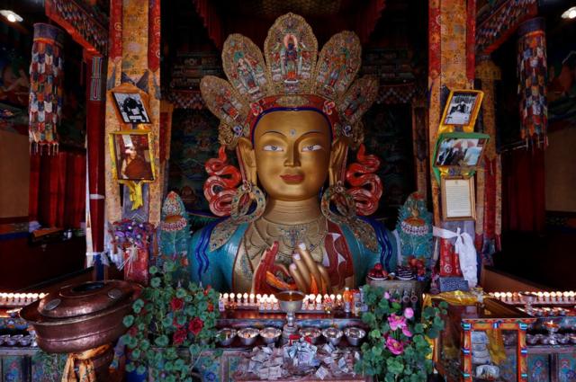 A Maitreya Buddha is seen at Thiskey Monastery near the town of Leh in Ladakh, India