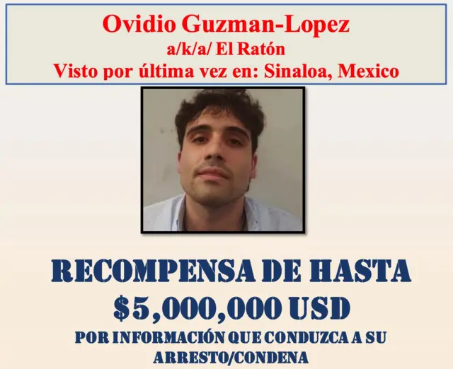Cartel del gobierno de EE.UU. de recompensa por información sobre Ovidio Guzmán