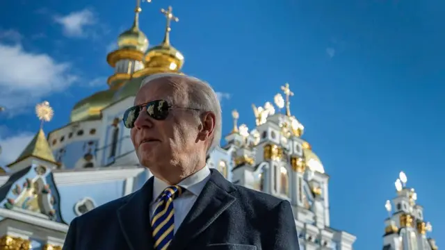 Biden in Kyiv in front of St Michael's Cathedral