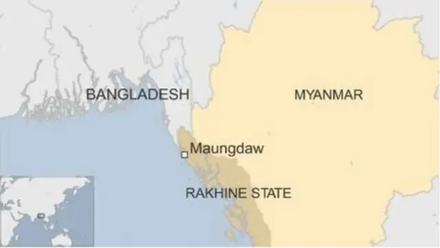 แผนภาพแสดงที่ตั้งเมืองหม่องดอว์ รัฐยะไข่
