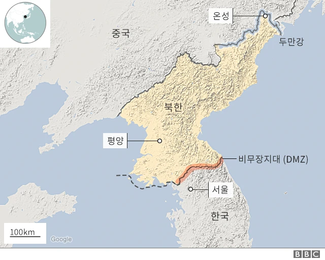 함경북도 북쪽 끝 온성