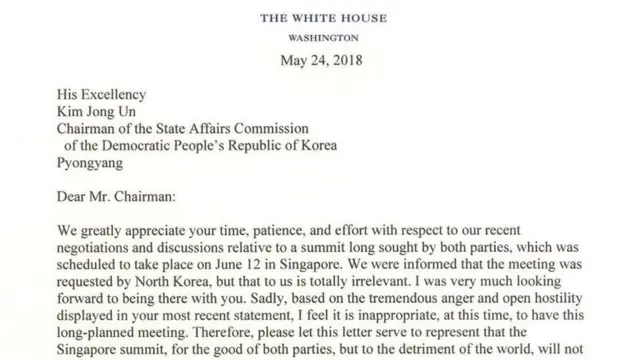 વ્હાઇટ હાઉસ તરફથી જાહેર થયેલો પત્ર