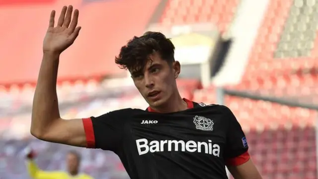Kai Havertz reacts while playing for Bayer Leverkusen
