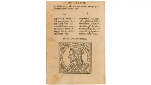 Portada del primer catecismo impreso en Sudamérica
