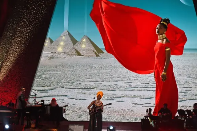 Malian singer Fatoumata Diawara performs onstage during the 61st annual Grammy awards pre-telecast show on 10 February 2019 in Los Angeles, California.